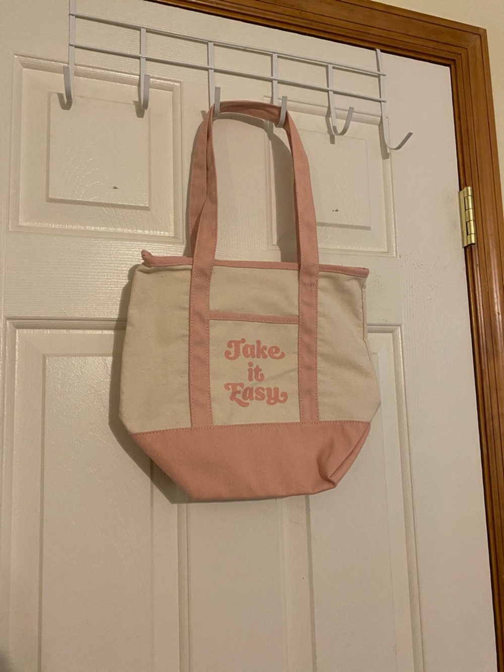 Take It Easy Pink & Cream Small Canvas Tote Bag